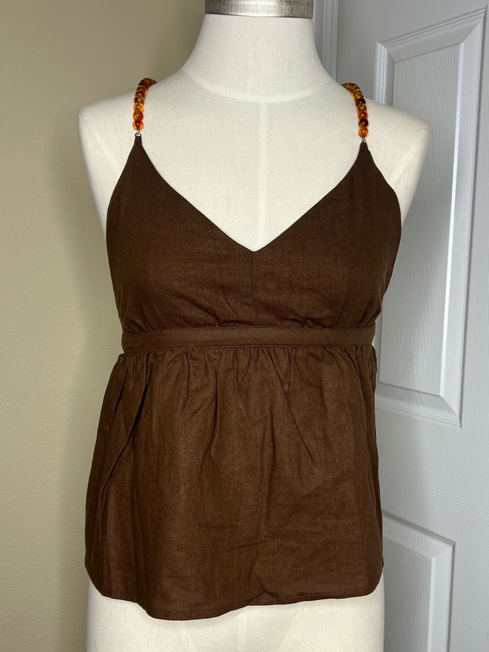 Rachel Zoe Brown Beaded-Strap Camisole